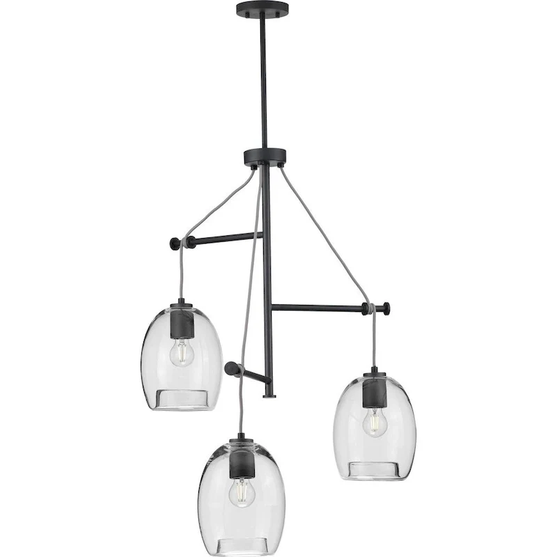Caisson Collection Graphite Three-Light Pendant - 11.800  x 28.500  x 19.000