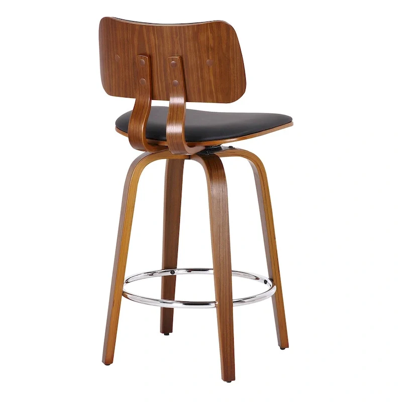 Mid-Century Fabric and Wood 26  Counter Stool with Swivel
