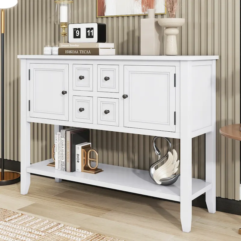 4-Drawer Buffet Sideboard with Bottom Shelf