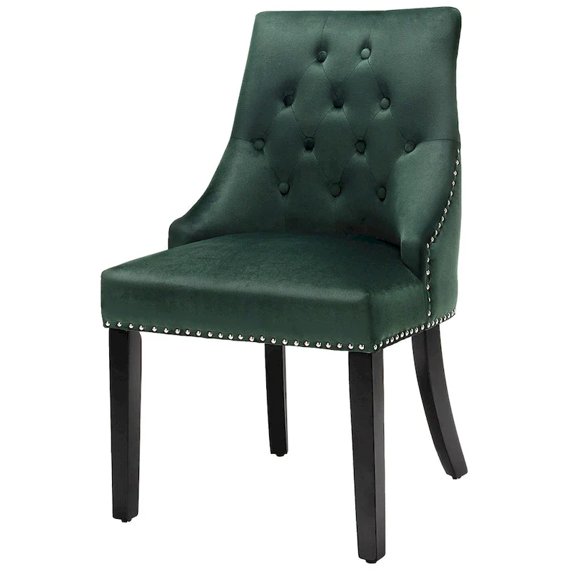 Velvet Dining Chair Upholstered Tufted Armless w/ Nailed Trim & Ring