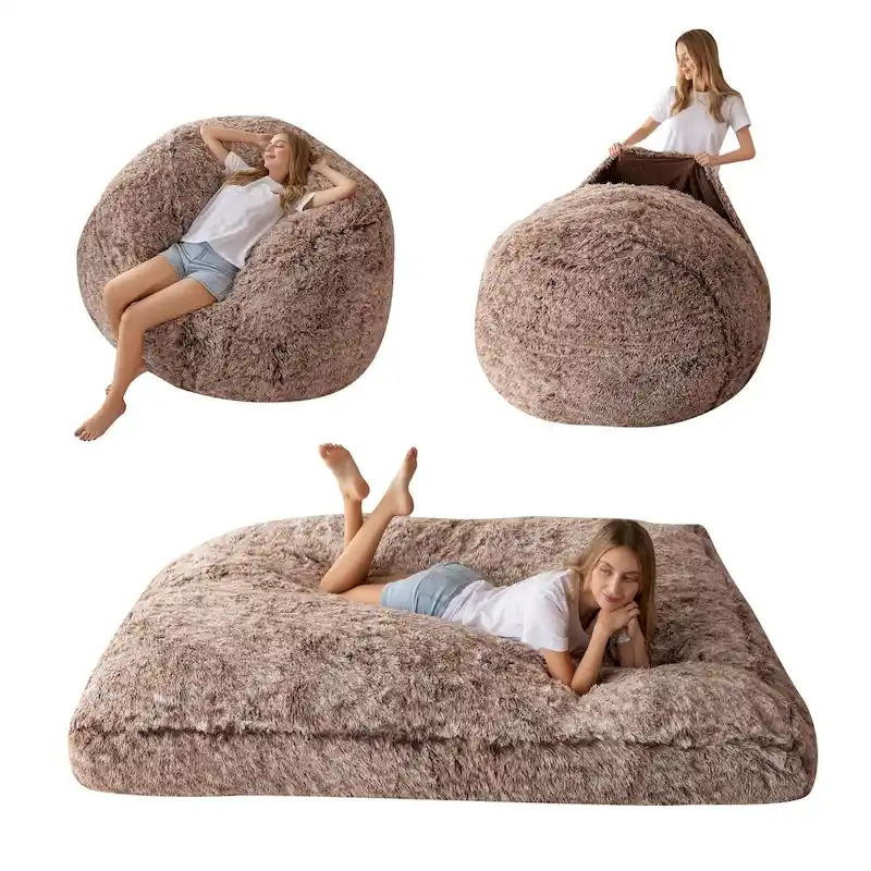 Big Convertible Bean Bag Folds from Lazy Chair to Floor Mattress Bed