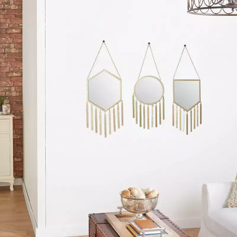 Farmhouse Metal Wall Mirror Gold Set of 3 - Olivia & May: Iron Frame, Novelty Shape, No Assembly Required