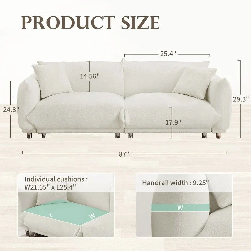 White Velvet Sofa with Pillows and Metal Legs