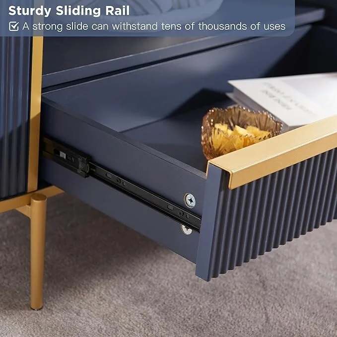 Modern Luxury Fluted Coffee Table, Center Table with Faux Marble Top