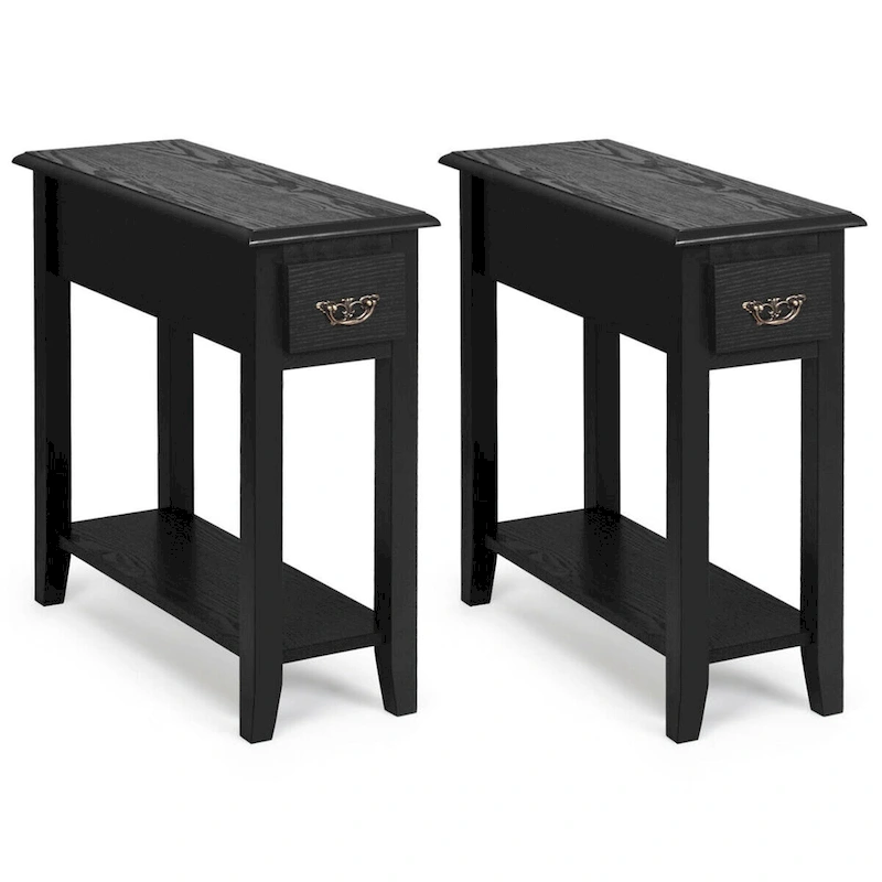 Gymax Set of 2 Nightstand 2 Tier End Bedside Sofa Side Table w/Drawer - See Details