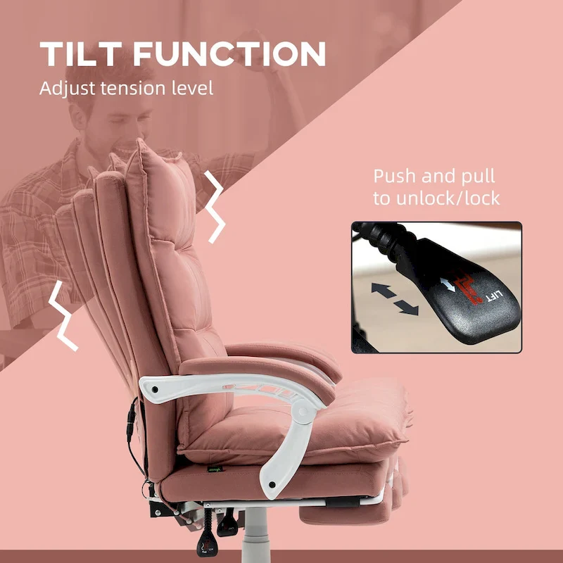 High Back Massage Office Chair with 6 Vibration Points, Heated Reclining Microfiber Computer Chair with Footrest