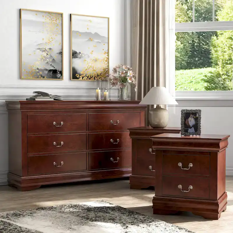 Devi Traditional Solid Wood Nightstand and Dresser