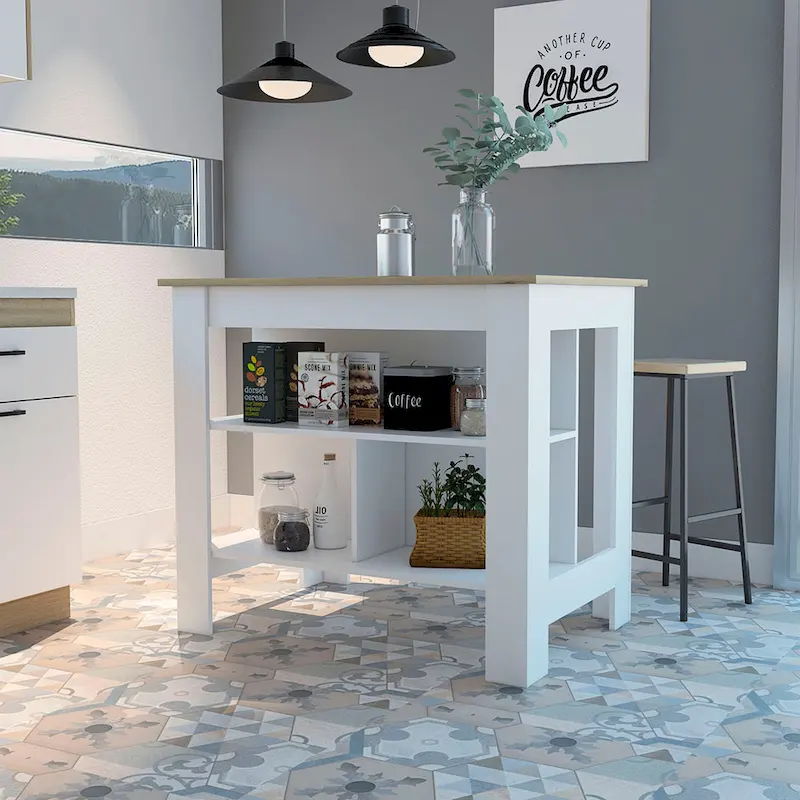 Kitchen Island with Three Shelves