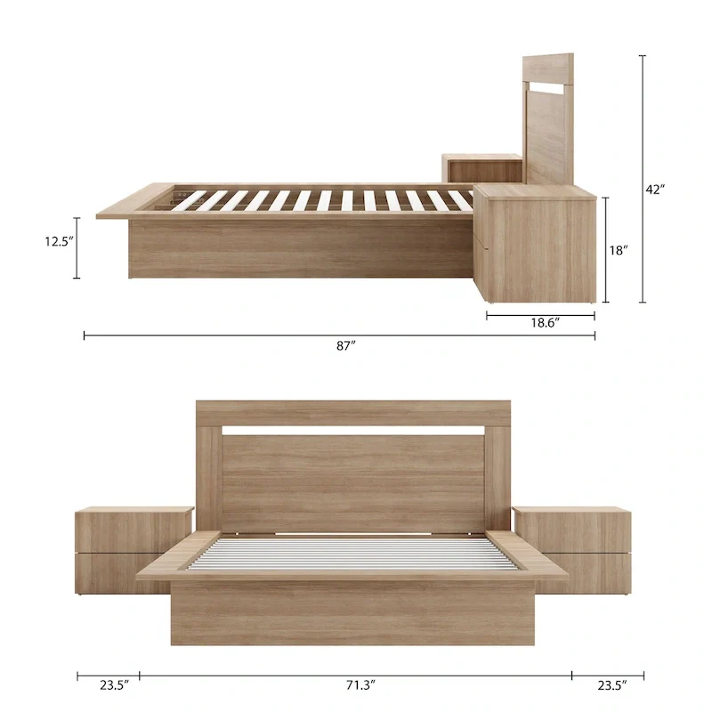 Malibu 4-Piece Bedroom Set with Bed, Headboard, and 2 Nightstands