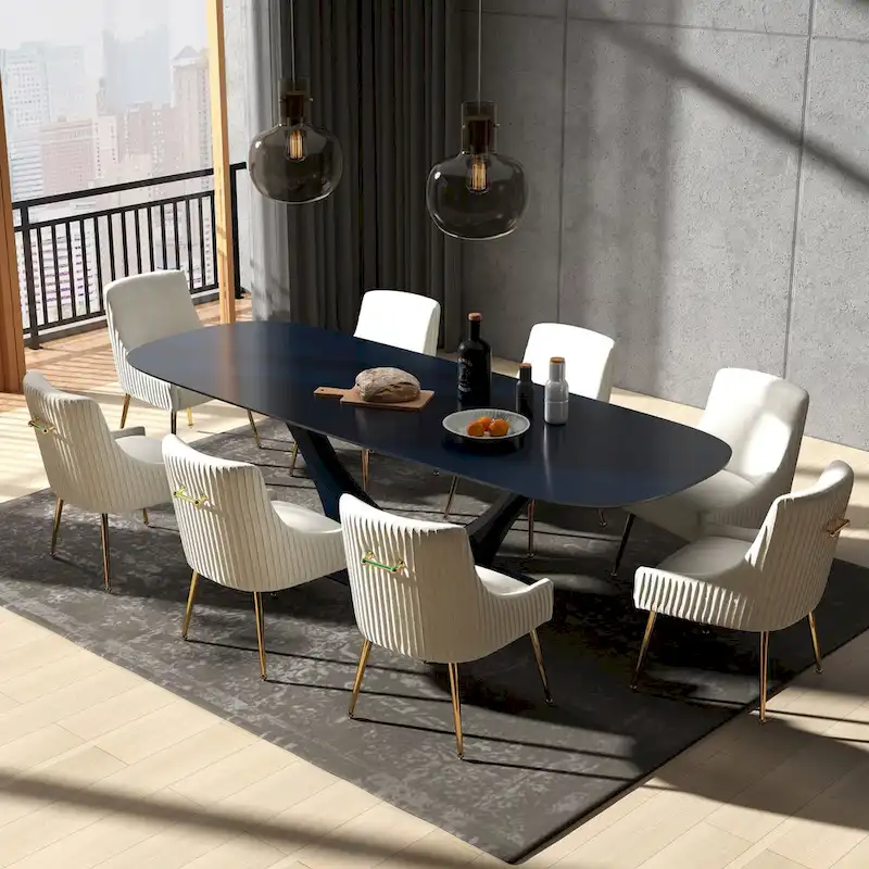 Gray Velvet Tufted Dining Chairs - Set of 8