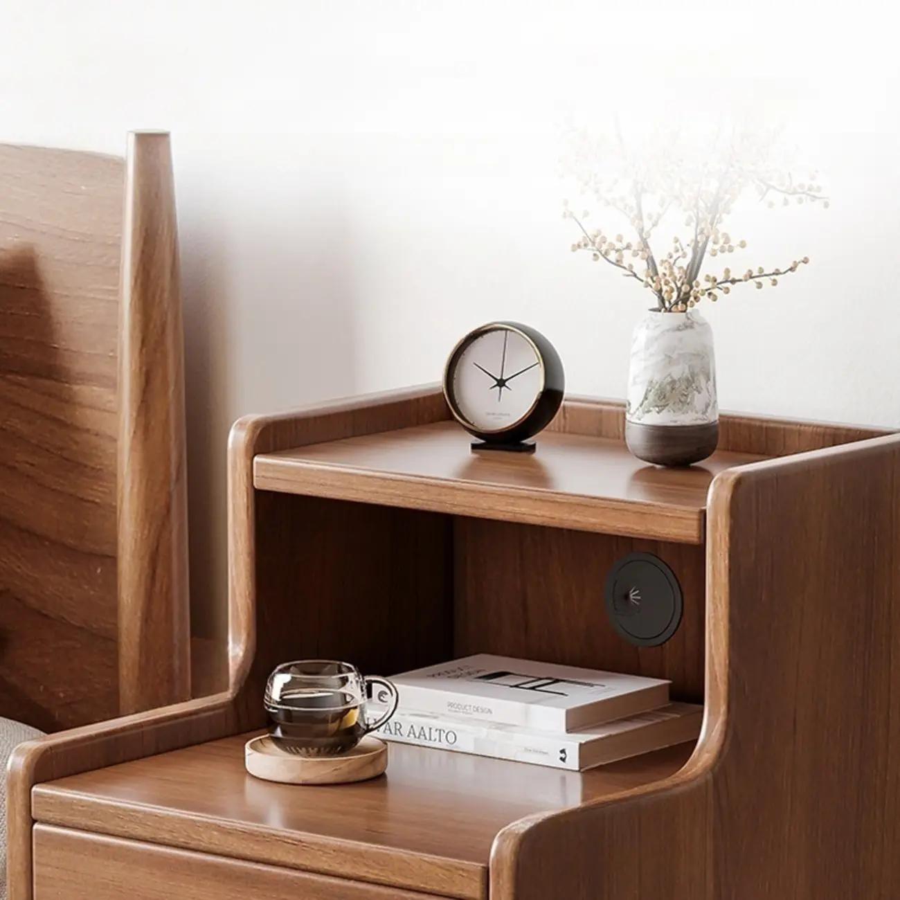 Natural Wood Scandinavian 2-Drawers Narrow Nightstand