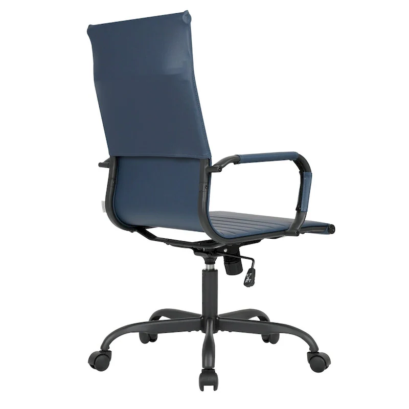 Ribbed Leather Adjustable High-Back Office Swivel Chair in Black Metal Frame