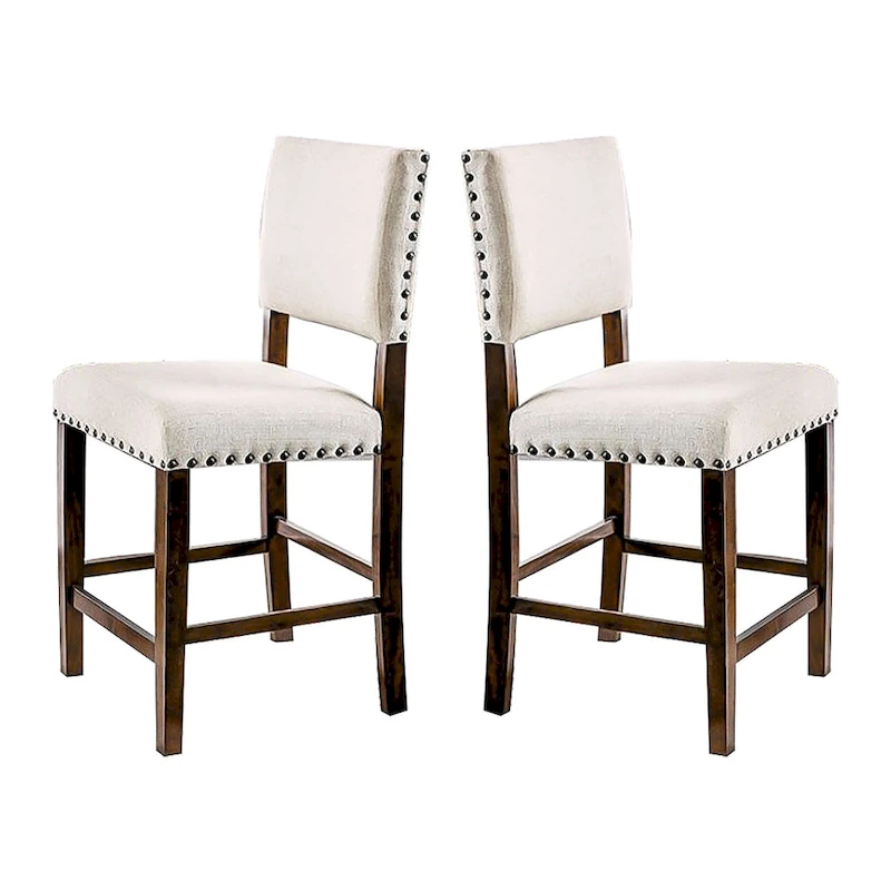 Set of 2 Brown Cherry and Ivory Dining Chair with Nailhead Trim