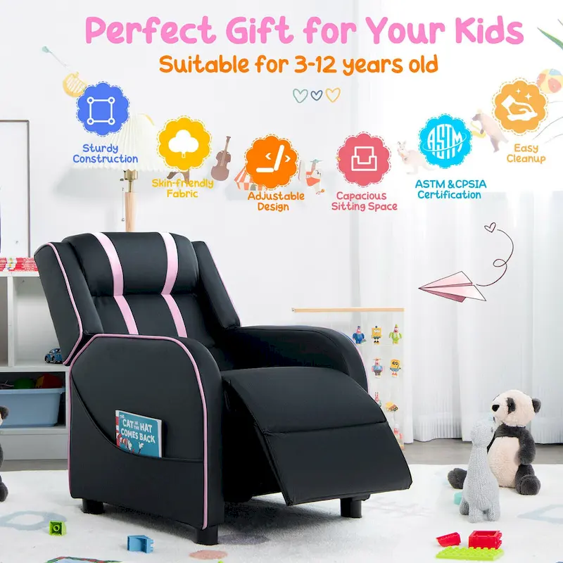 Gymax Kids Recliner Chair Ergonomic Leather Sofa Armchair w/Footrest