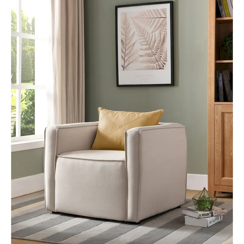 Cream/Yellow Contemporary Fabric Accent Chair, Single Seat