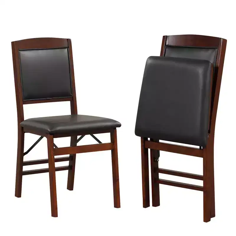 Costway 2/4 Pack Folding Dining Chairs Foldable Chairs with PVC Padded Seat & High Backrest Walnut/Black/Brown