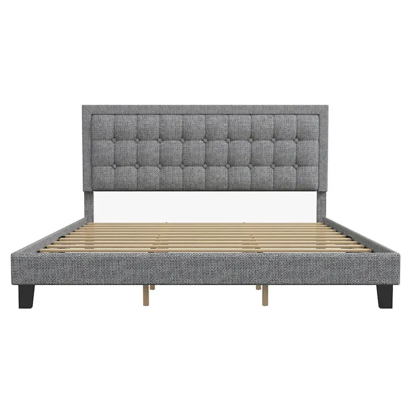 Bed Frame with Upholstered Button Tufted Headboard
