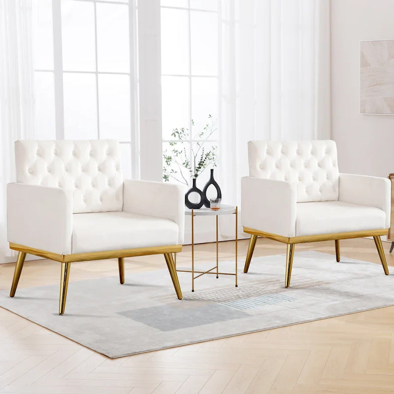 HOMYKA Sherpa Accent Chair Button Tufted Upholstered Linen Velvet Modern Armchair