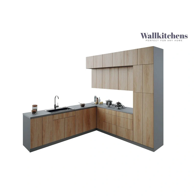 Tan & Black Modern Kitchen Cabinet Set, 9 Ft Wide – 1 Kitchen