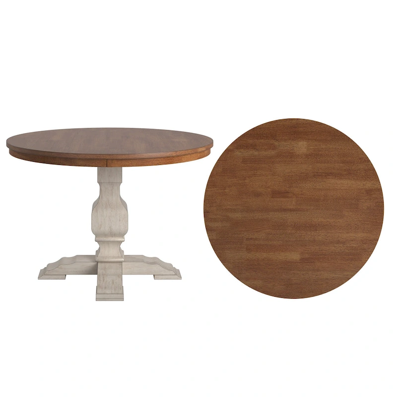 Ronda Two-Tone Round Solid Wood Top Dining Table