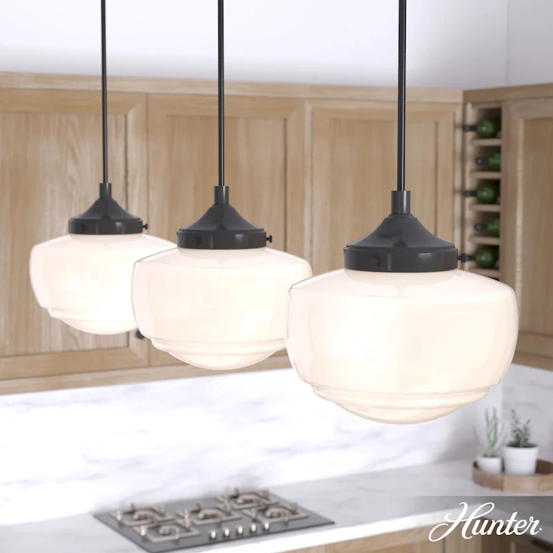 Hunter Saddle Creek 3-Light Linear Cluster Pendant - Kitchen Island, Dining Room - Modern Schoolhouse, Transitional