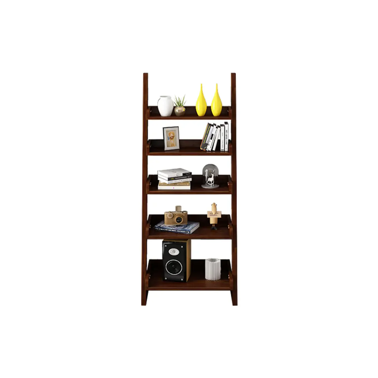 Narrow Modern Solid Wood 5-Tier Open Ladder Bookcase