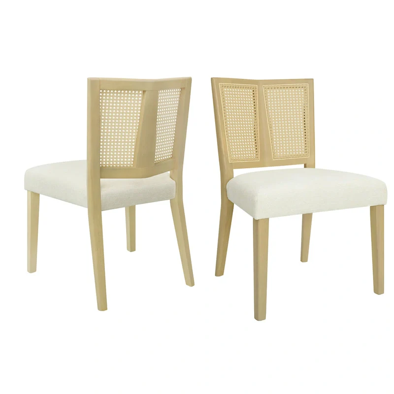 '- Oliver Mid-Century Rattan Back Upholstered Dining Chair Set of 2