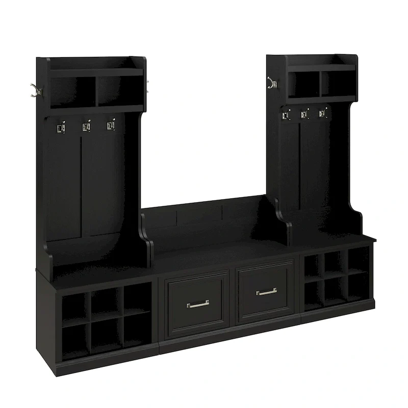 Entryway Hall Tree & Shoe Bench Set, White Ash/Gray/Brown/Black, Single