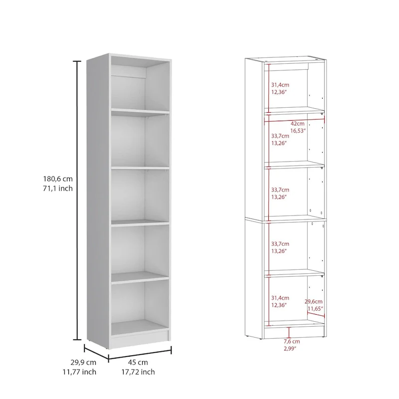 60 Wide 5-Shelf and Cabinet Bookcase Set of 3 Matt Grey - White