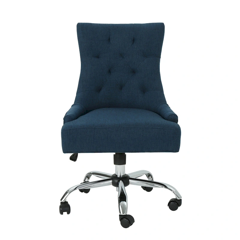 Ovi Swivel Office Chair, Navy Blue Fabric, Tufted Back, Rolling Wheels