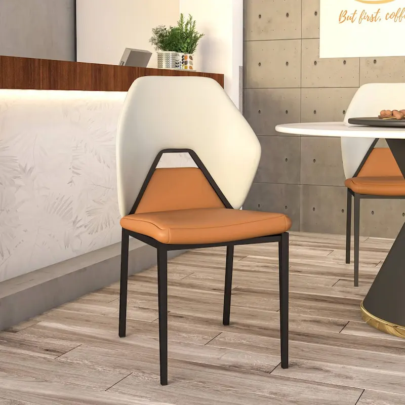 PU Leather Dining Chair – Brown/Grey/Blue Grey/Green Blue/White, Iron Legs, Single