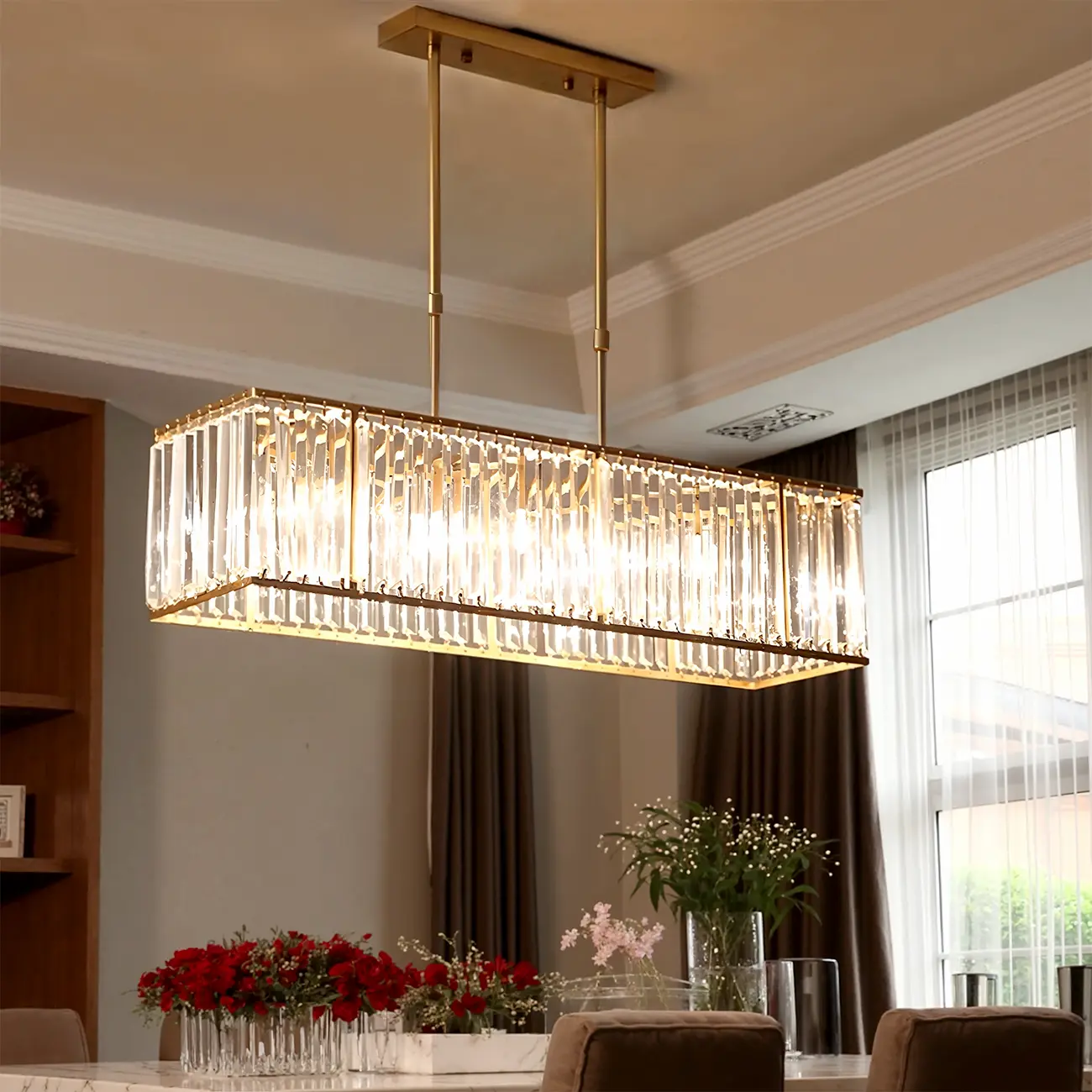 Luxury Crystal Gold Rectangle Island Pendant Light