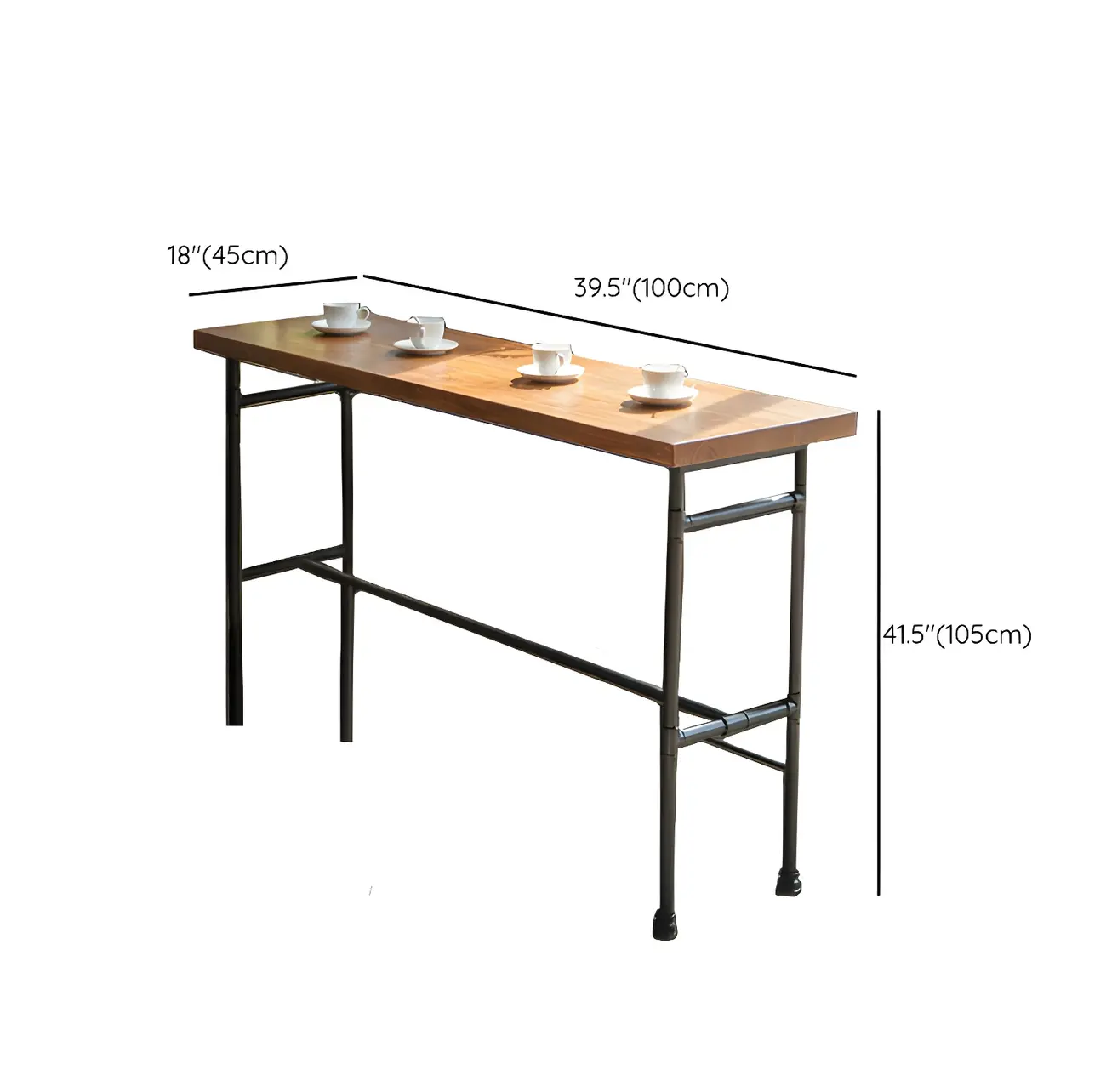 Industrial Brown Wood Black Metal Waterpipe Trestle Bar Tables