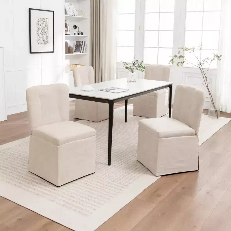 Set of 2 Modern Linen Dining Chairs with Padded Seat and Backrest, Upholstered Armless Dining Chairs for Dining Room or Kitchen-Panipeachy