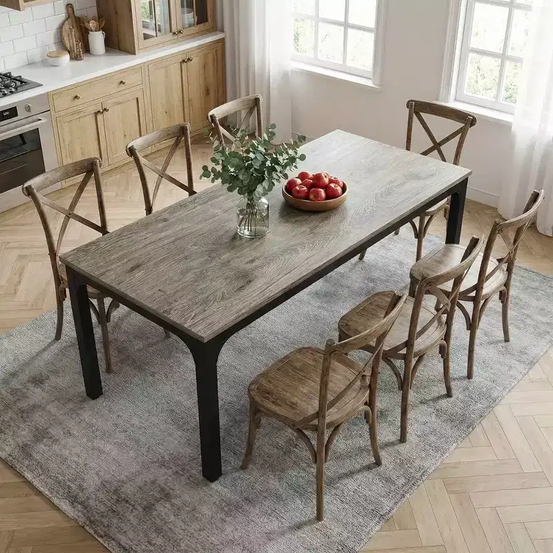 MAYEERTY 78.7 6-8 Person Rustic Dining Table, Waterproof Scratch Resistant Modern Kitchen & Office Table