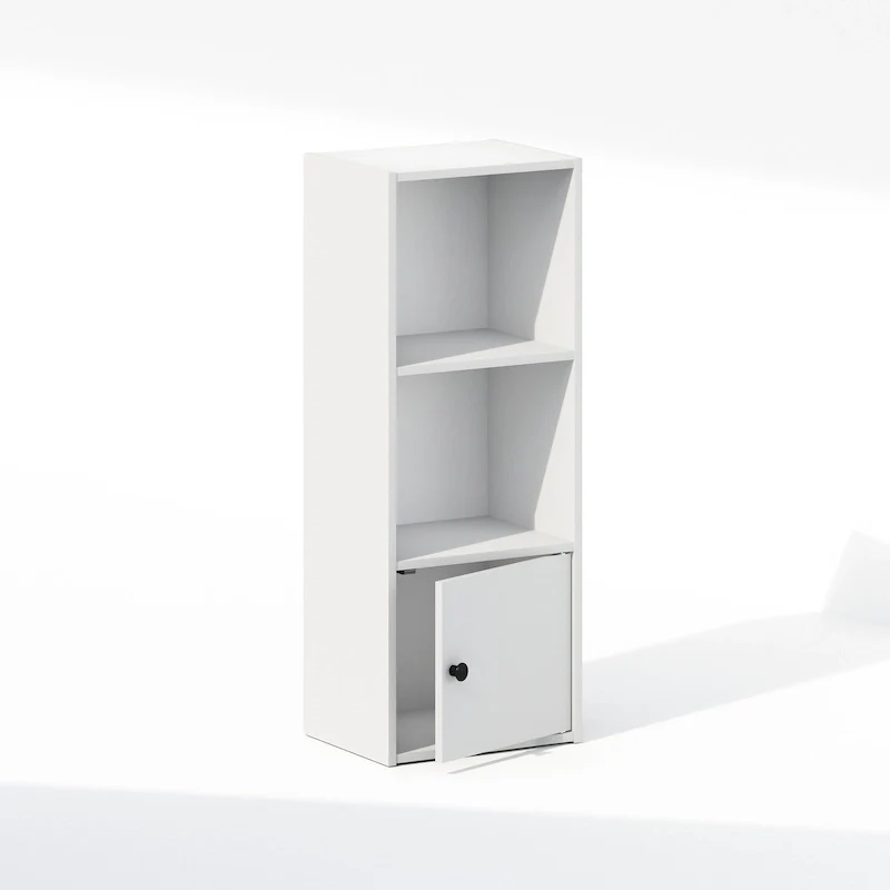 White 3-Tier Standing Shelf Bookcase with 1-Door Storage Cabinet