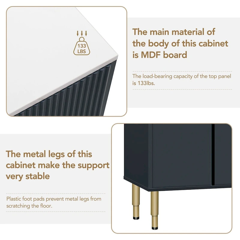 Modern Sideboard Buffet Cabinet with Gold Metal Legs