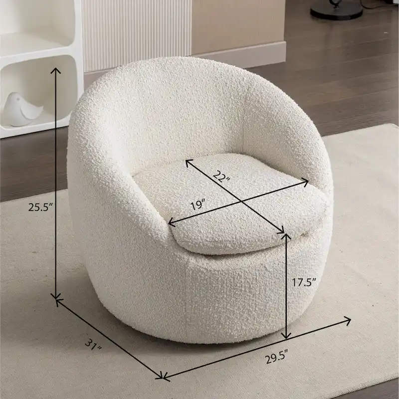 Boucle Barrel Chair with 360° Swivel - Cream White, Single Seat