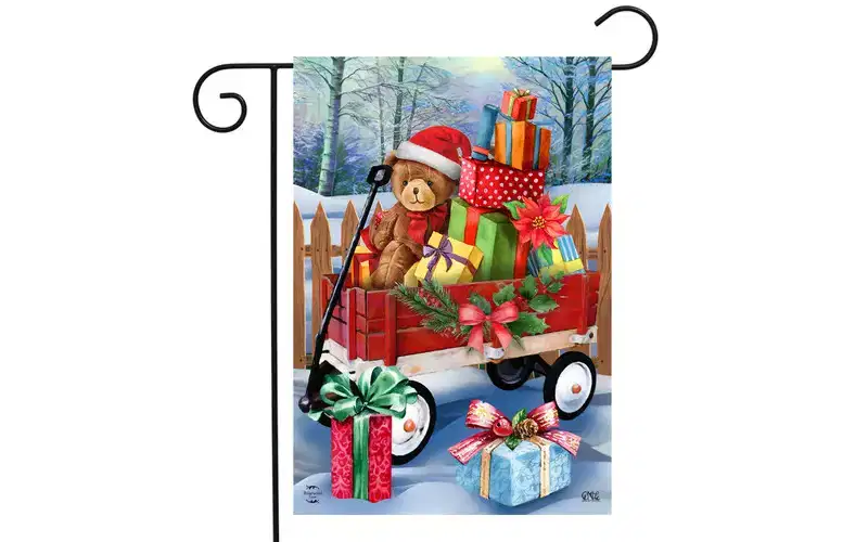 Briarwood Lane Christmas Wagon Garden Flag Holiday Gifts Teddy Be