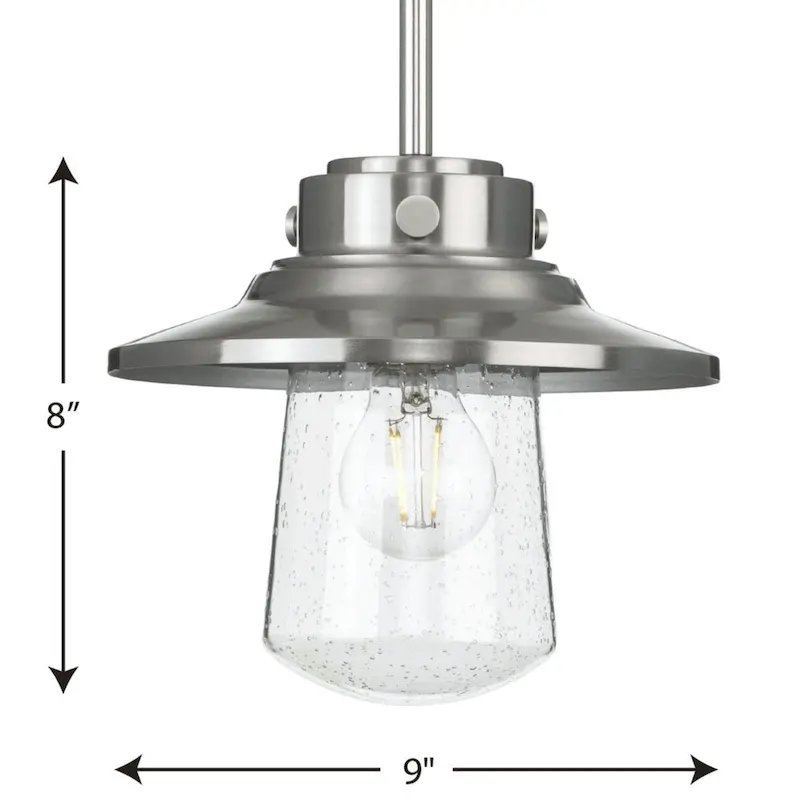 Tremont Collection 1-Light Stainless Steel Clear Seeded Glass Farmhouse Mini-Pendant Hanging Light - 9 in x 9 in x 8 in
