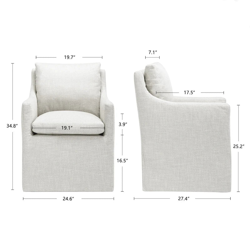 Beige Faux Linen Swivel Rolling Armchair with Casters, 1-Person