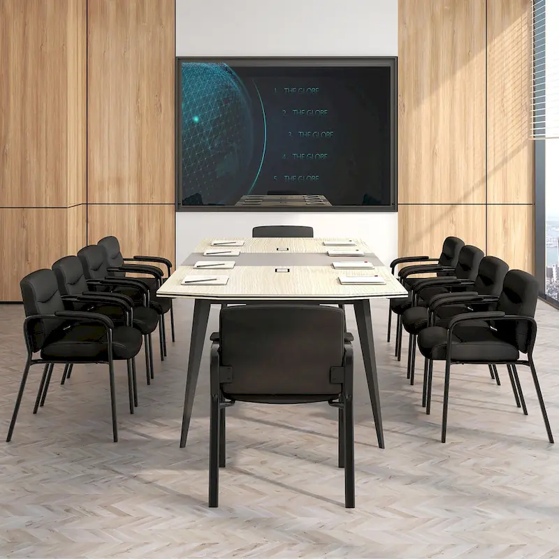 Gymax Set of 10 Waiting Room Chair No Wheels w/ Padded Armrests Guest