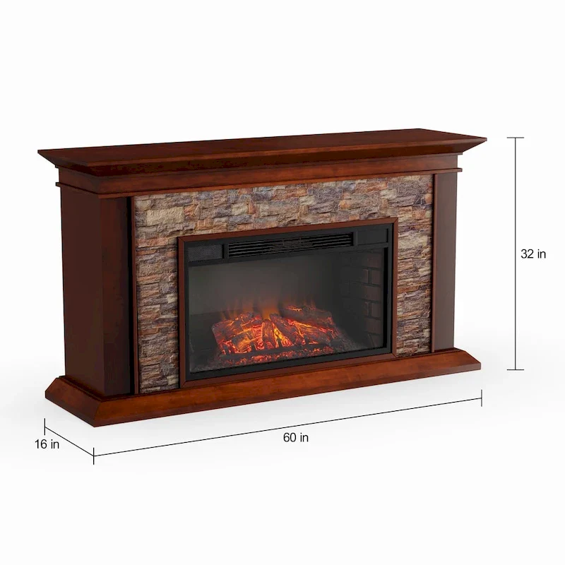 60-Inch Maple Electric Fireplace with Faux Stone