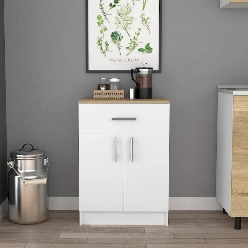 White/Light Oak Sideboard with 1 Drawer, 2 Doors & 2 Interior Shelves