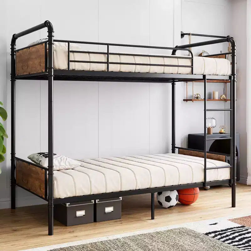 Metal Bunk Bed Twin Over Twin, Heavy Duty Twin Size Metal Bunk Bed with Guardrail & Ladders, Convertible Twin Bunk Beds, No Box Spring Needed, Black