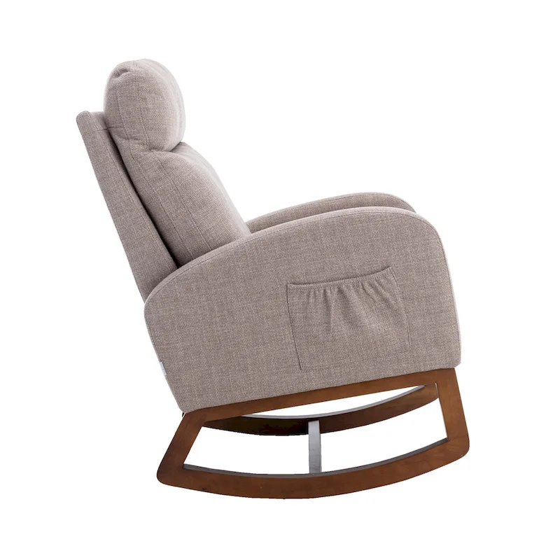 Modern 27 Upholstered Rocking Chair with Wood Legs and Side Pocket