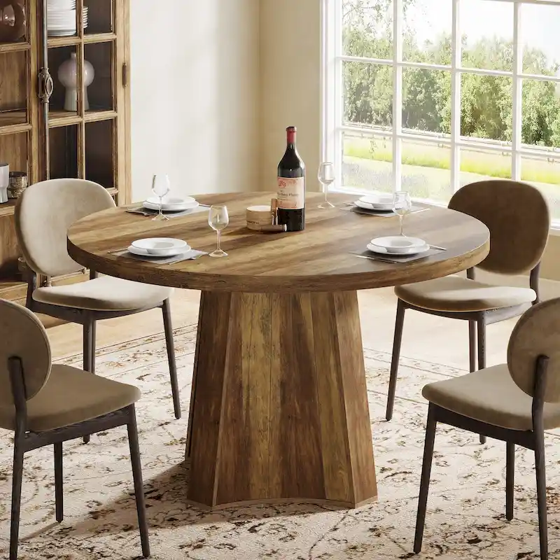 47 Industrial Round Dining Table with Pedestal for 4-6 People
