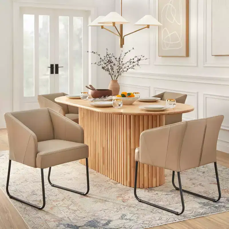 Lifestorey 5pc Layton Modern Oval Dining Set with Leather Chairs Natural/Khaki