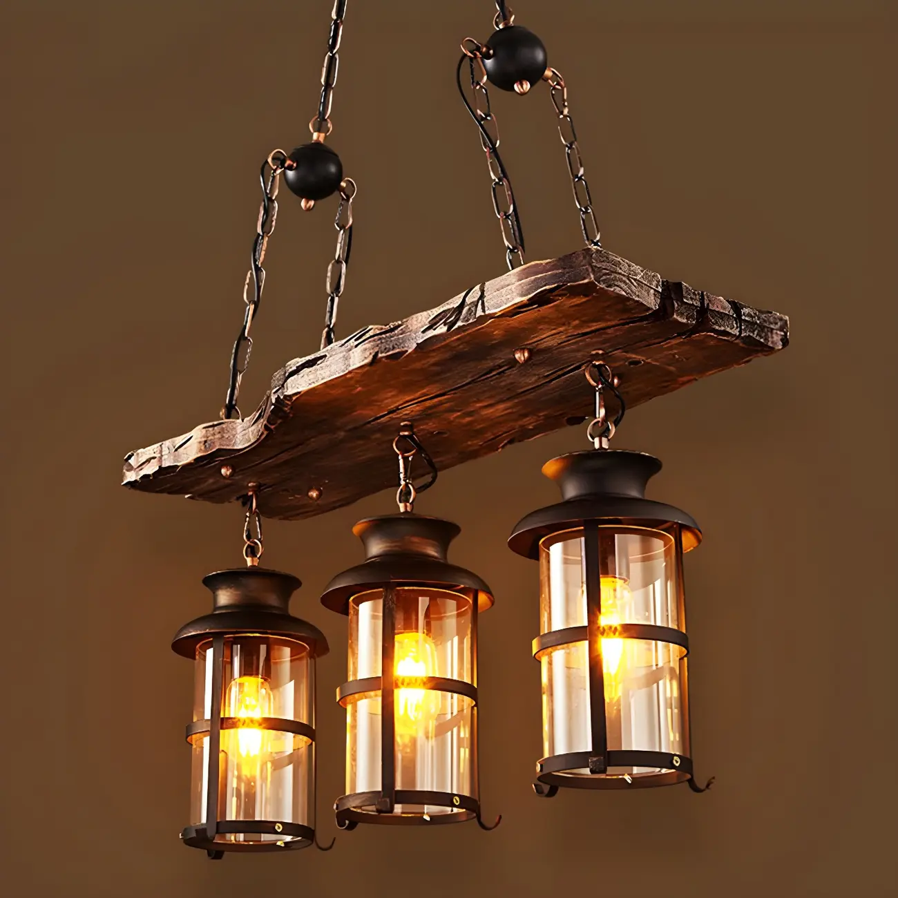 Rustic Industrial Large Wood Island Chandelier