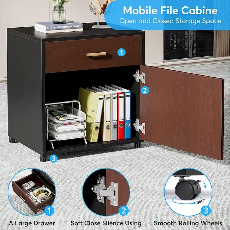 70.8 Inch Executive Desk with File Cabinet Large L Shaped Office Executive Desk Computer Desk